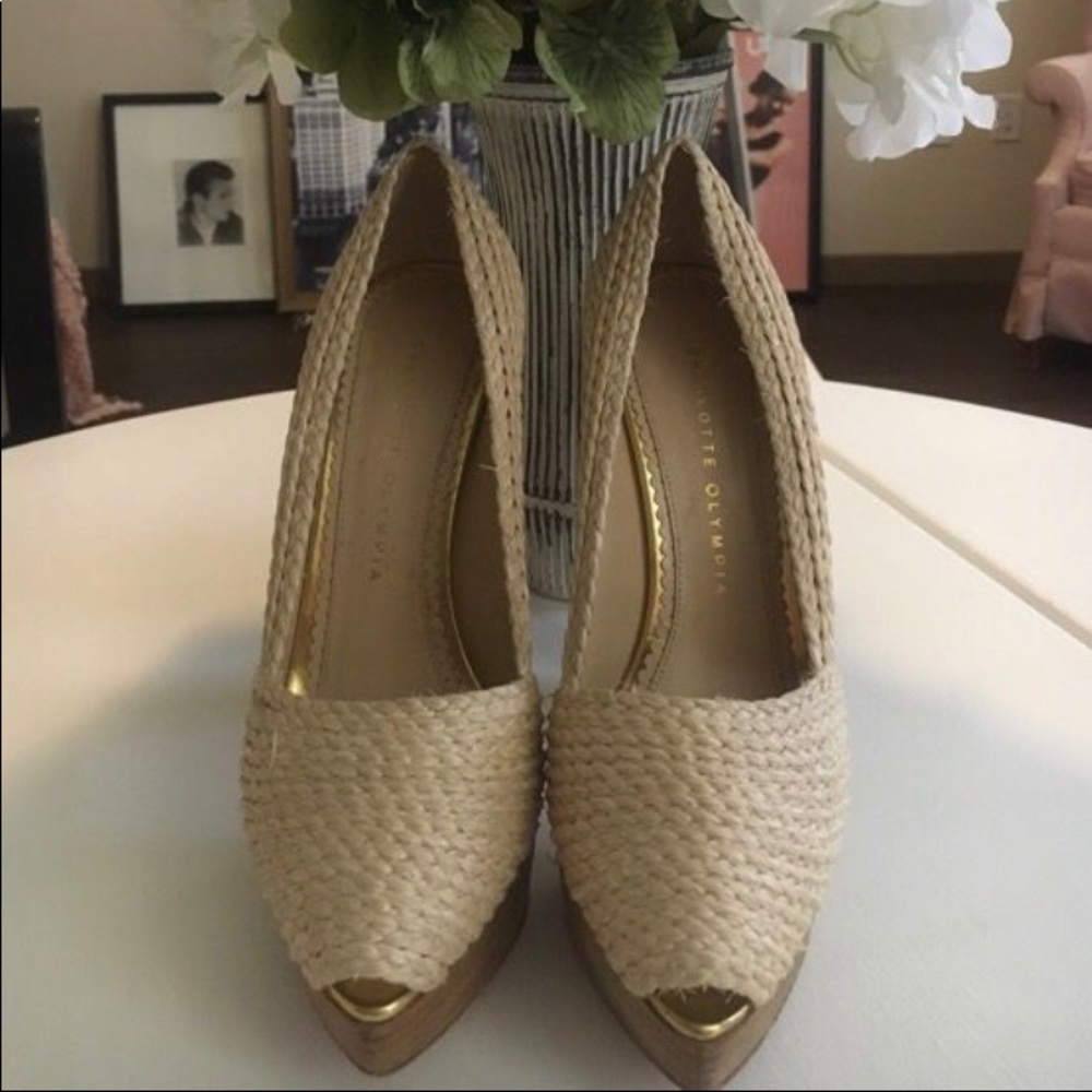 CHARLOTTE OLYMPIA Nude Braided Raffia Pumps